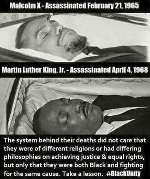 Малкольм Икс – убит 21 февраля 1965 года. Мартин Лютер Кинг Младший – убит 4 апреля 1968 года