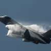 Российский истребитель 'стелс' ПАК ФА - очередной шаг вперед (Самолет Т-50 во время показательных выступлений на Международном авиационно-космическом салоне МАКС …) Самолет Т-50 во врем…